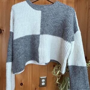 Snuggly Two-Tone Gray and White Sweater--Jessica Simpson